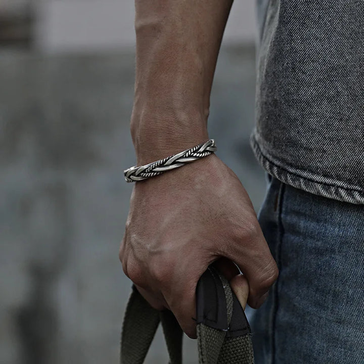 Tavaren | Bracelet Manchette Homme Argent Tressé