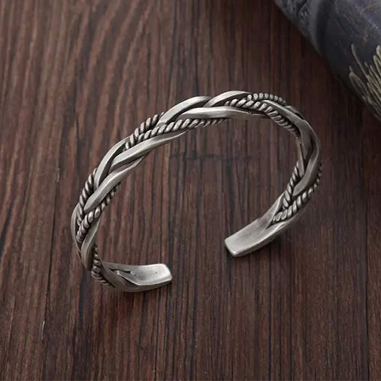 Tavaren | Bracelet Manchette Homme Argent Tressé