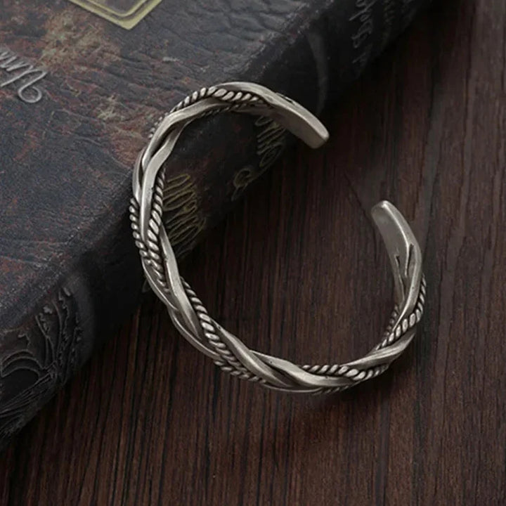Tavaren | Bracelet Manchette Homme Argent Tressé