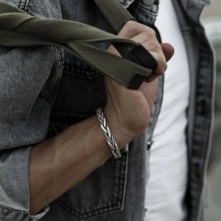 Tavaren | Bracelet Manchette Homme Argent Tressé