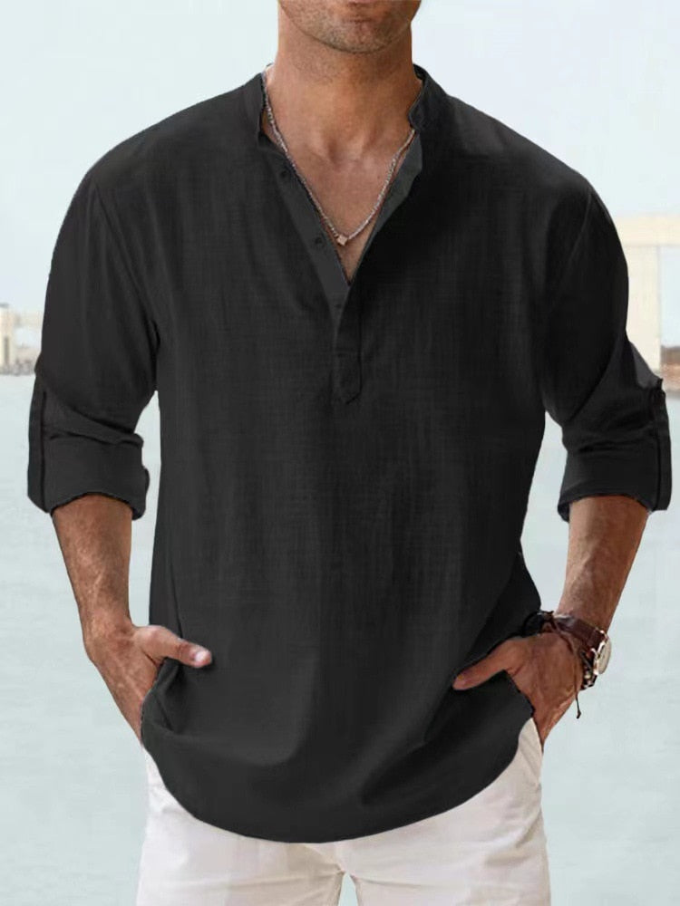 Chemise en lin homme manches longues coupe décontractée