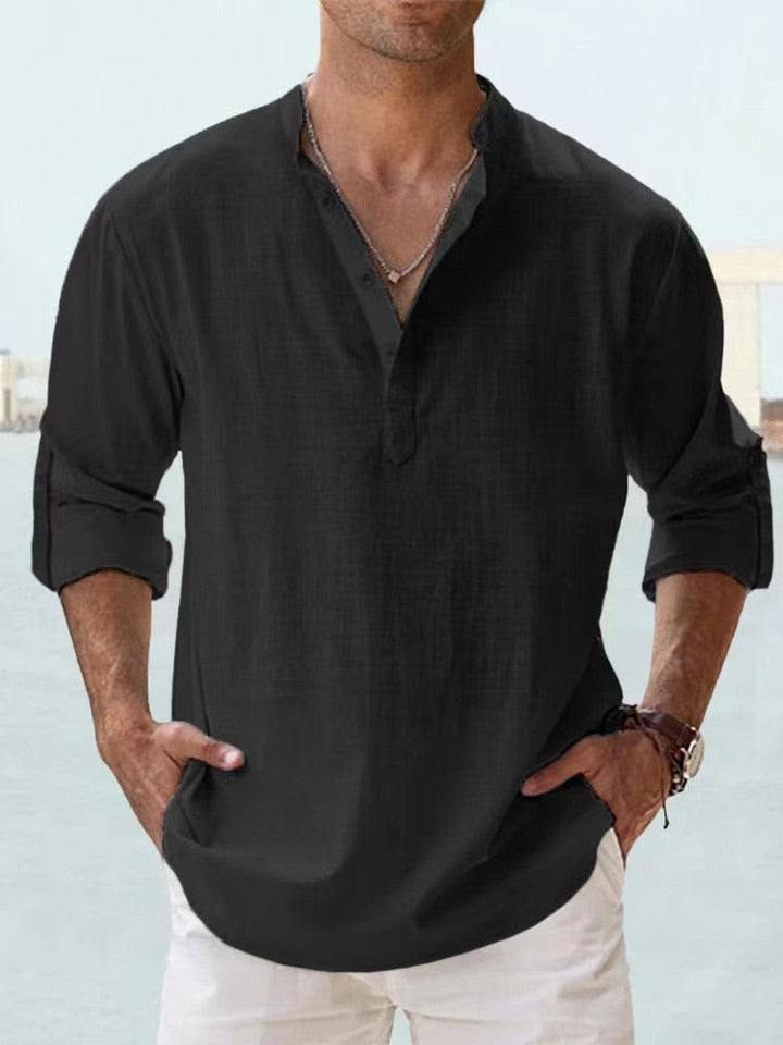 Chemise en lin homme manches longues coupe décontractée
