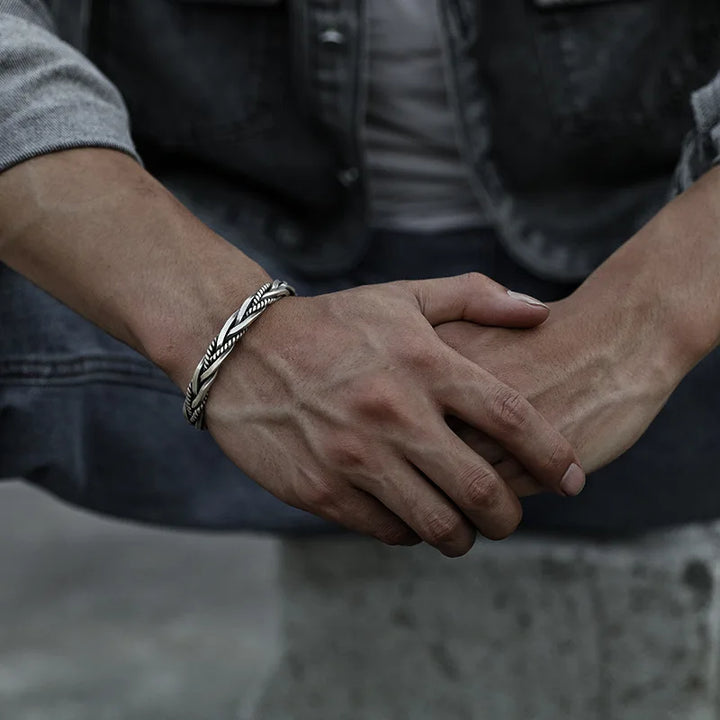 Tavaren | Bracelet Manchette Homme Argent Tressé