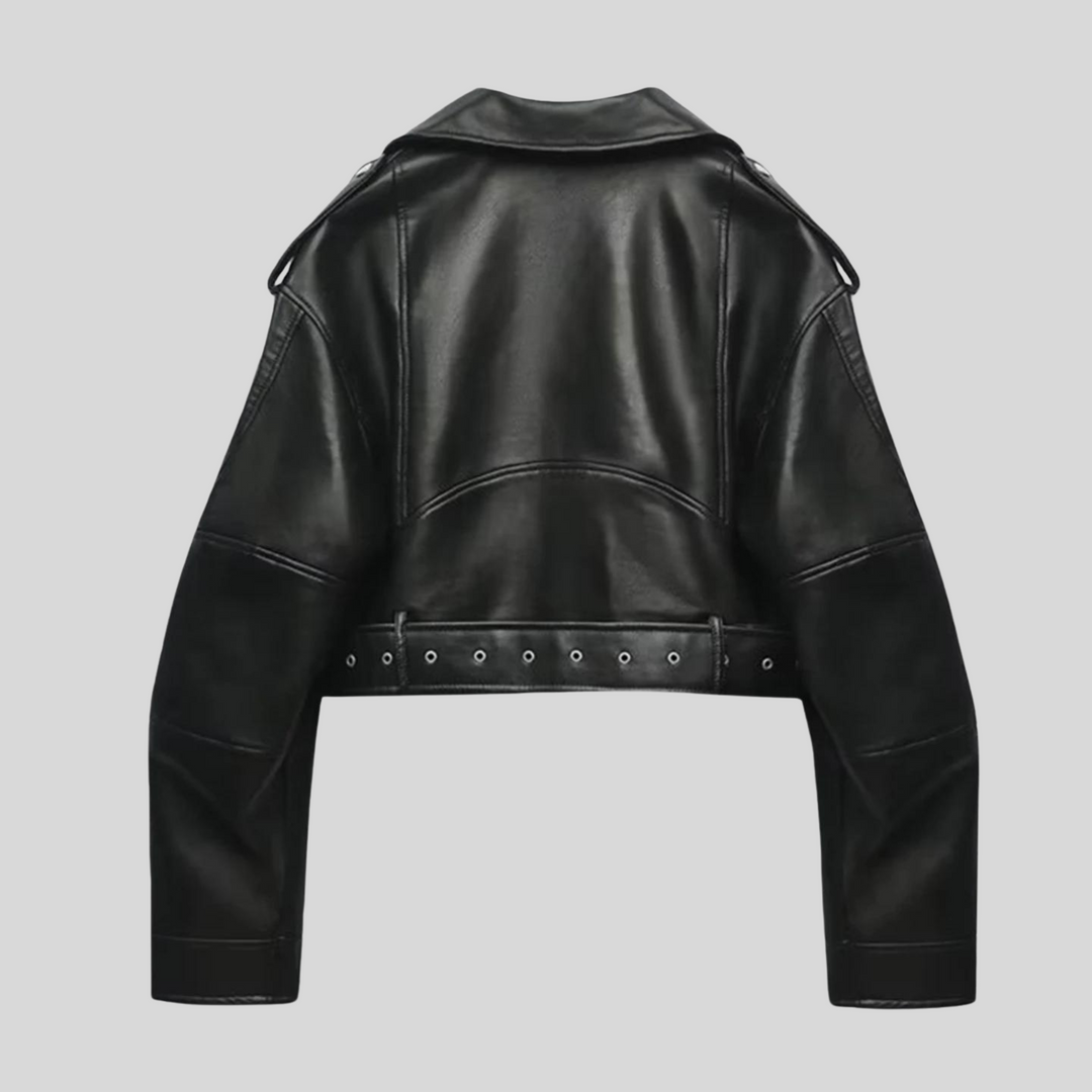 Blouson biker en simili cuir cropped femme