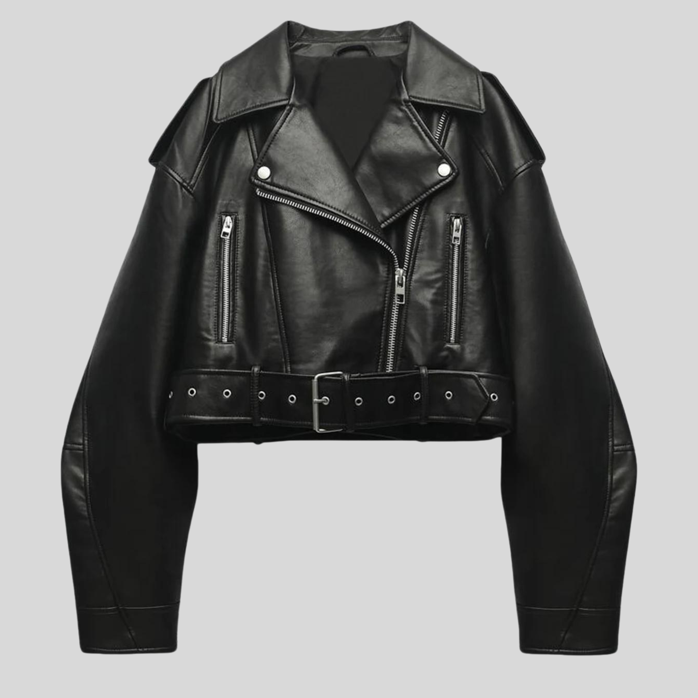 Blouson biker en simili cuir cropped femme