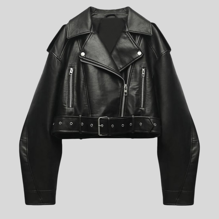 Blouson biker en simili cuir cropped femme