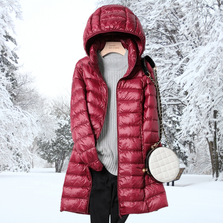 Manteau matelassé long à capuche pour femme | Élindra
