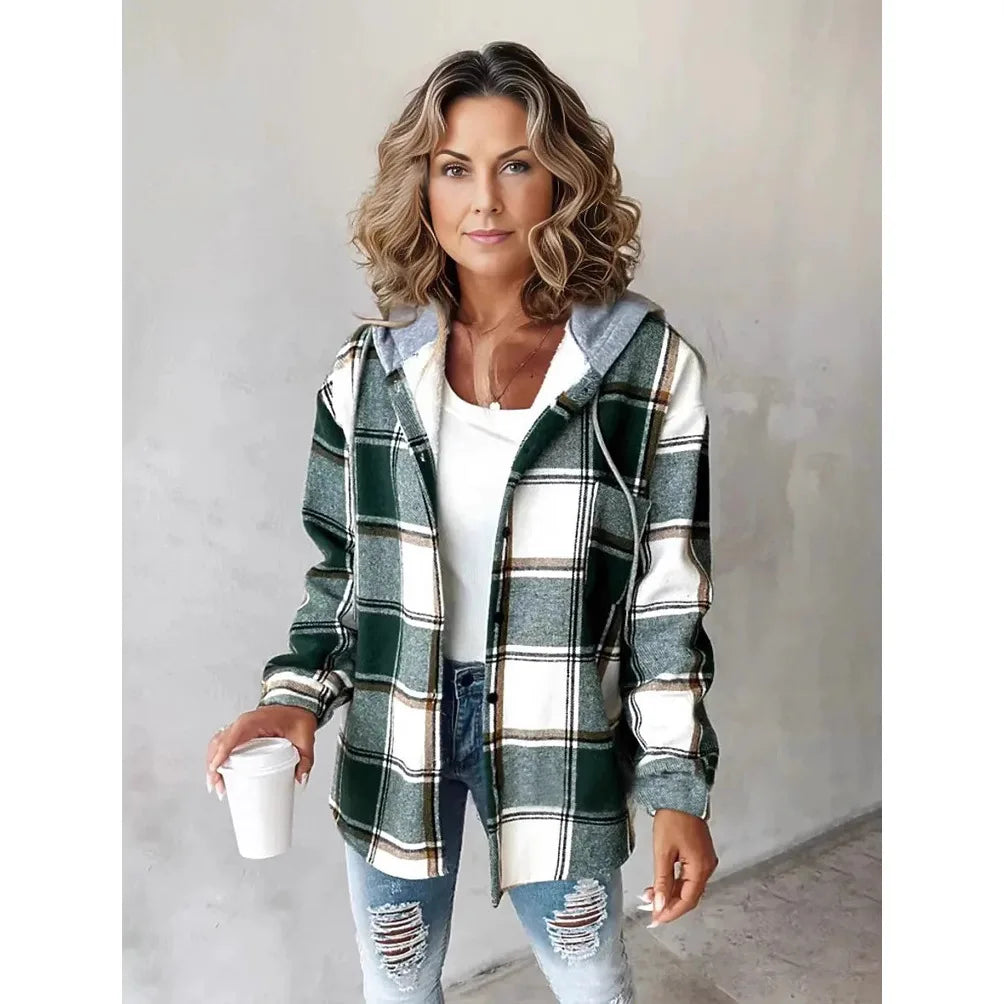 Veste à carreaux avec capuche pour femme | Carlyn