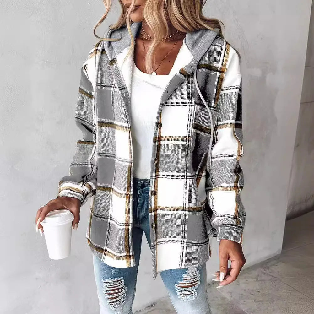 Veste à carreaux avec capuche pour femme | Carlyn