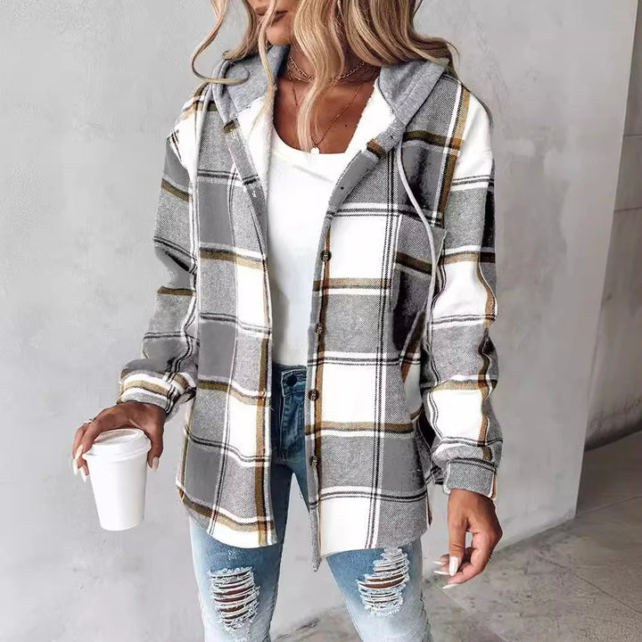 Veste à carreaux avec capuche pour femme | Carlyn