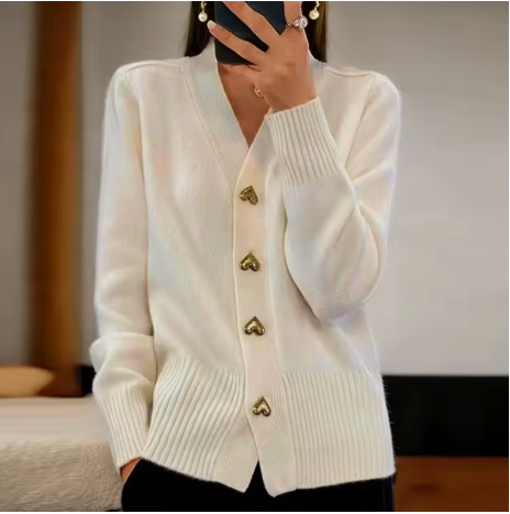 Eveline | Cardigan Femme Classique à Boutons en Forme de Cœur sur le Devant