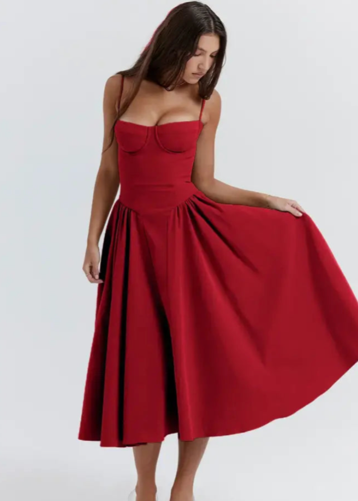 Robe midi fluide épaules dénudées élégante