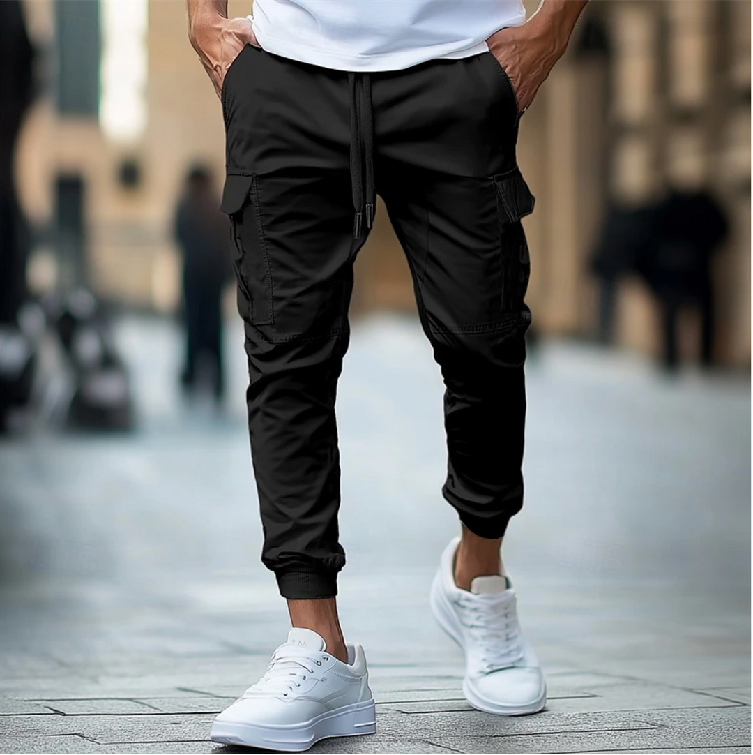 Pantalon cargo jogger homme coupe slim en coton stretch