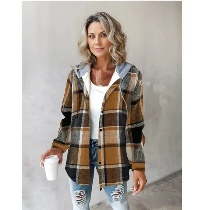 Veste à carreaux avec capuche pour femme | Carlyn