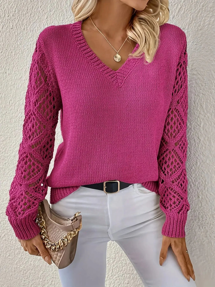 Elowen | Pull Col V Femme Manches Ajourées