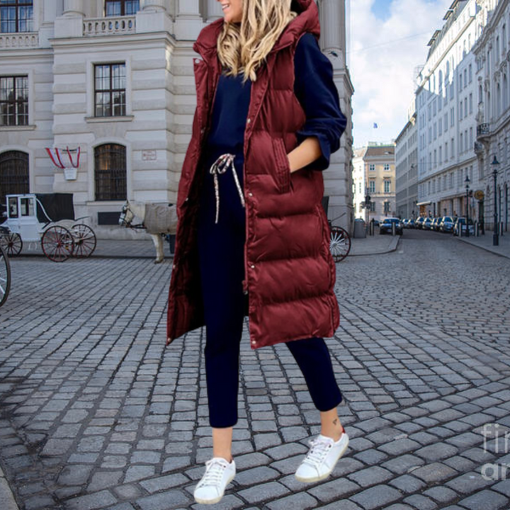 Coralie | Gilet Long Matelassé à Capuche