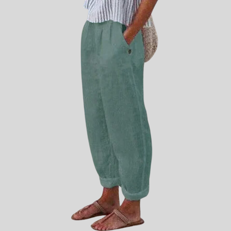 Pantalon fluide homme en lin beige à coupe décontractée