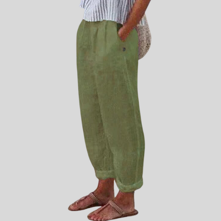 Pantalon fluide homme en lin beige à coupe décontractée