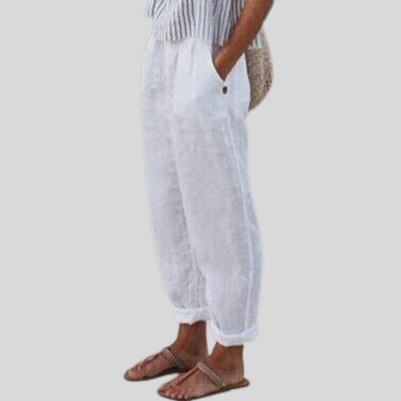 Pantalon fluide homme en lin beige à coupe décontractée