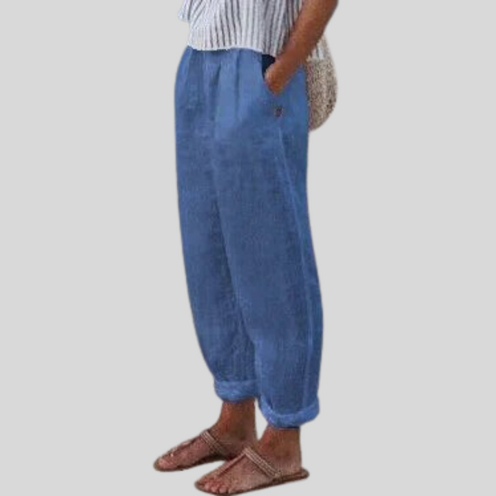 Pantalon fluide homme en lin beige à coupe décontractée