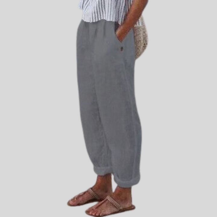 Pantalon fluide homme en lin beige à coupe décontractée