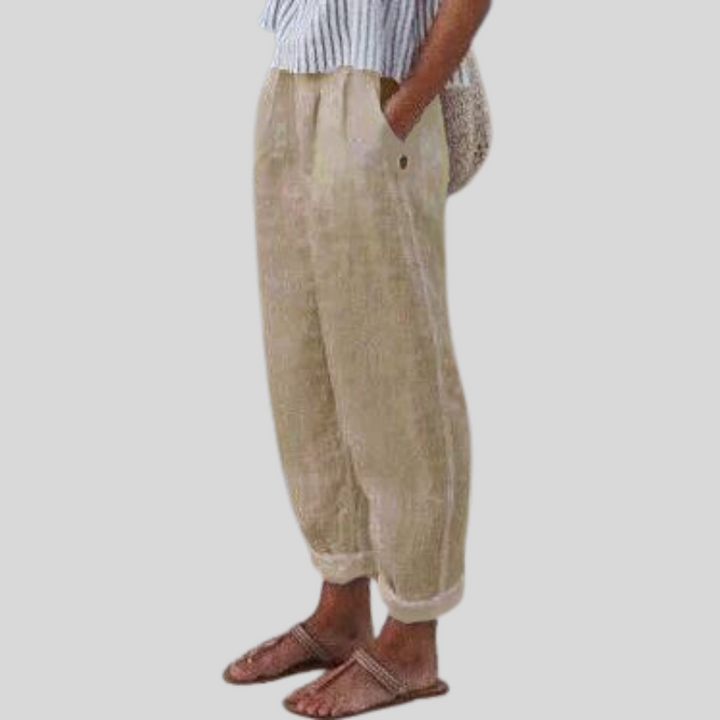 Pantalon fluide homme en lin beige à coupe décontractée