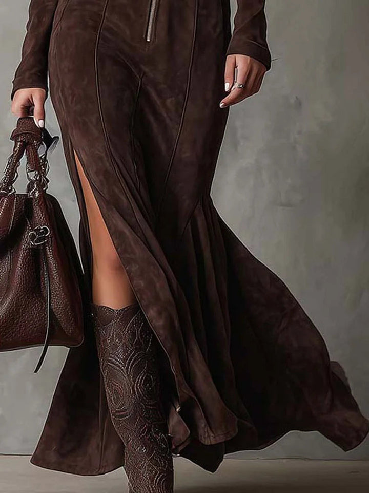 Robe Longue Avec Zip Et Ceinture Pour Femme | Sanra