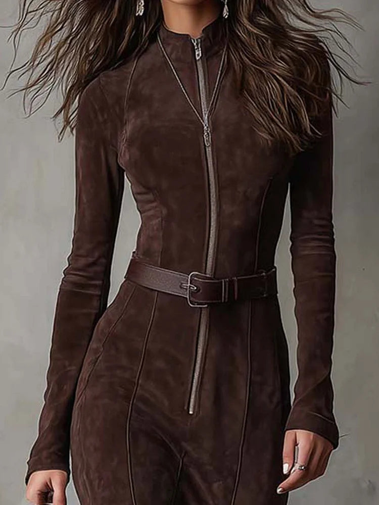 Robe Longue Avec Zip Et Ceinture Pour Femme | Sanra