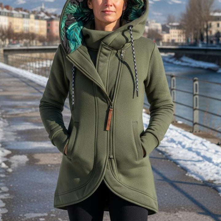 Manteau long à capuche structuré pour femme | Éloria