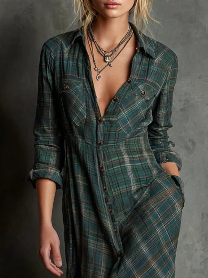 Robe Maxi à Carreaux avec Col | Aries