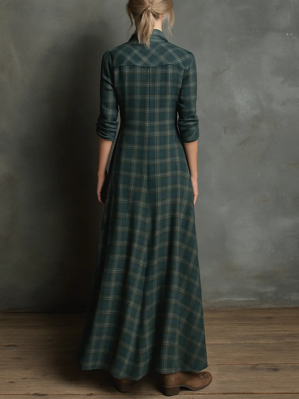Robe Maxi à Carreaux avec Col | Aries