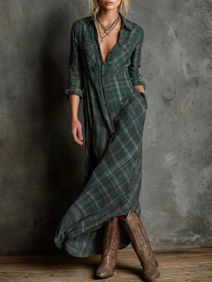 Robe Maxi à Carreaux avec Col | Aries