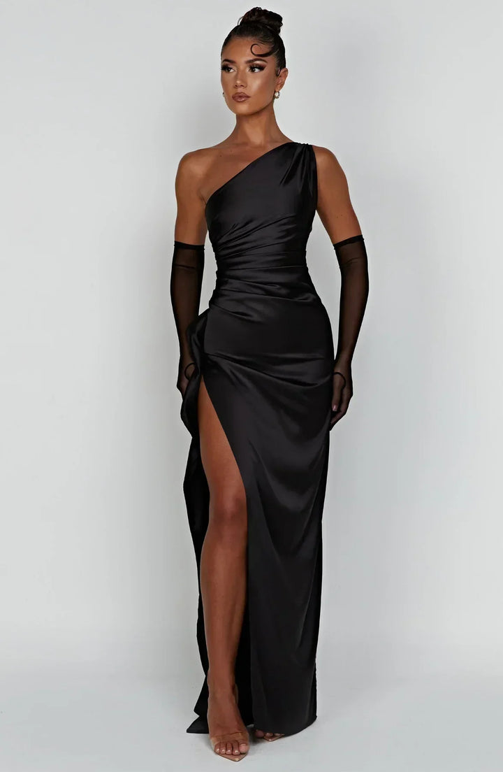 Robe longue satinée fluide soirée élégante