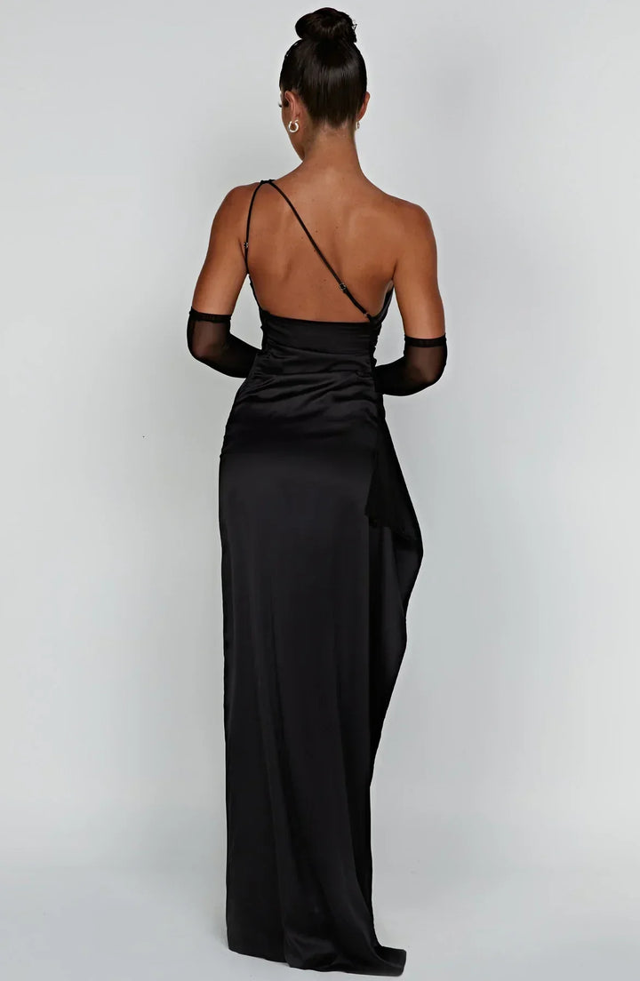 Robe longue satinée fluide soirée élégante