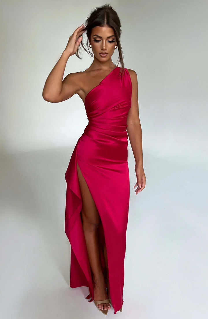 Robe longue satinée fluide soirée élégante