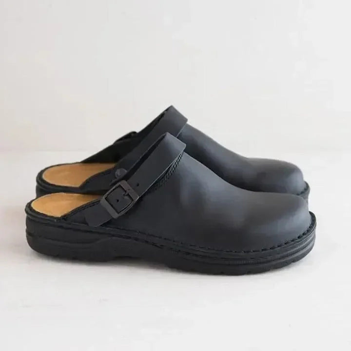 Pantoufles en cuir avec semelles amovibles pour femme