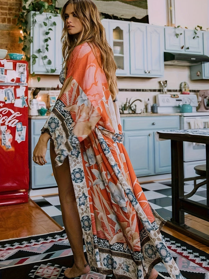 Robe kimono fluide à imprimé floral