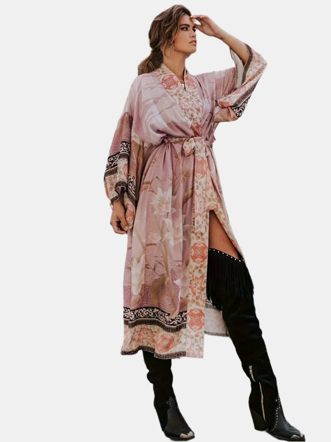 Robe kimono fluide à imprimé floral