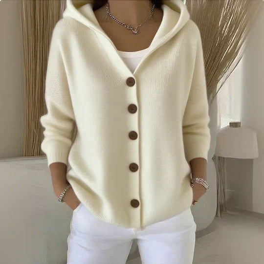 Amélie | Cardigan Femme à Capuche avec Boutons sur le Devant
