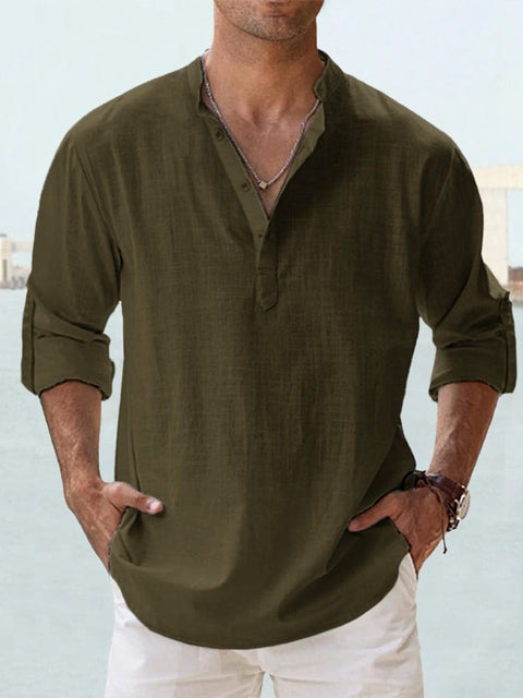 Chemise en lin homme manches longues coupe décontractée