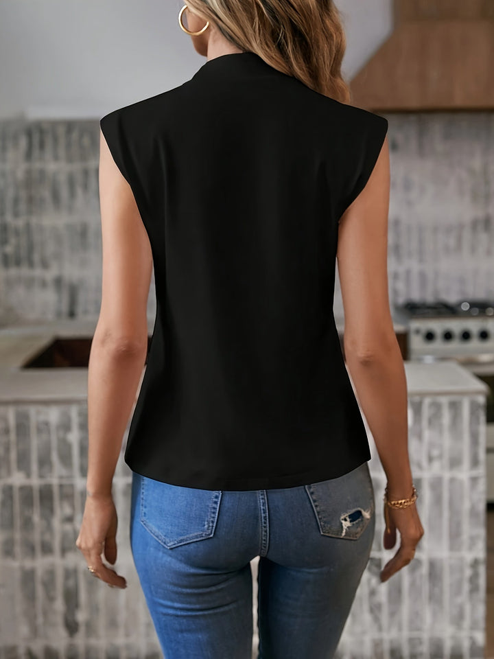Blouse sans manches blanche col droit soyeux