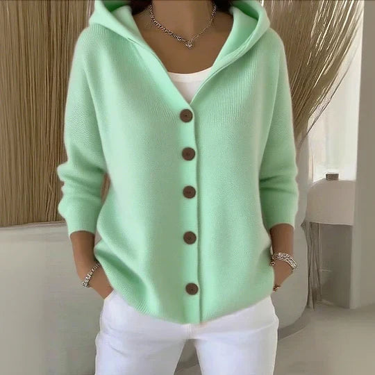 Amélie | Cardigan Femme à Capuche avec Boutons sur le Devant