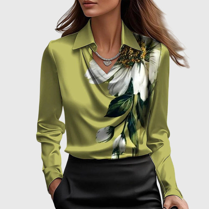 Blouse élégante à col drapé pour femme | Elmira