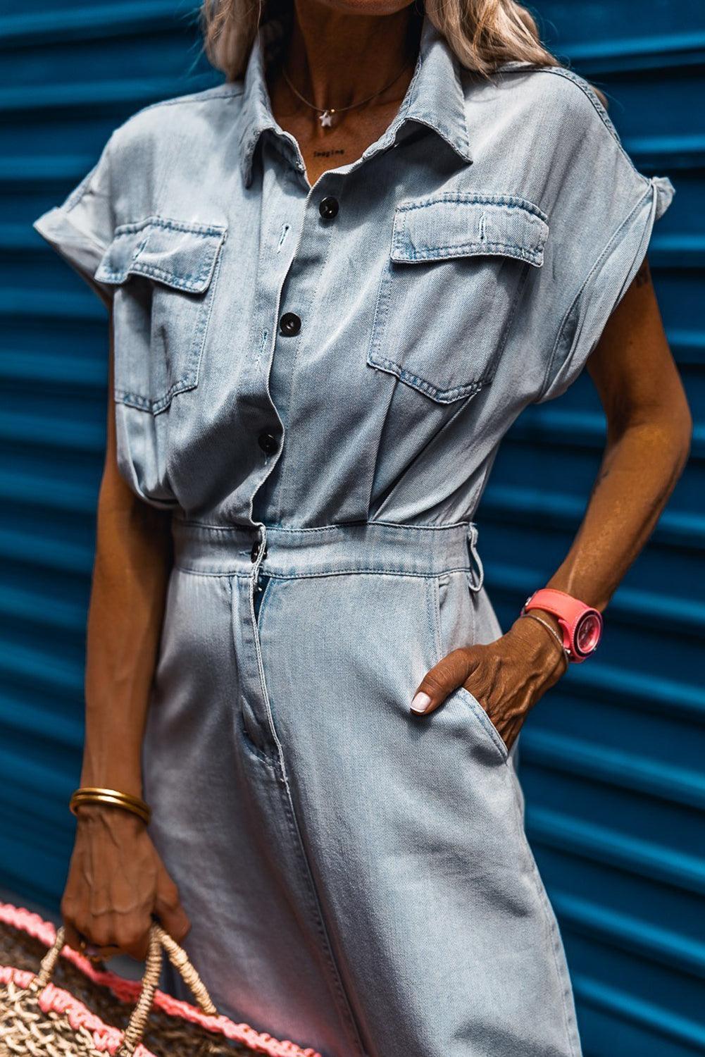Robe midi en jean fluide manches courtes