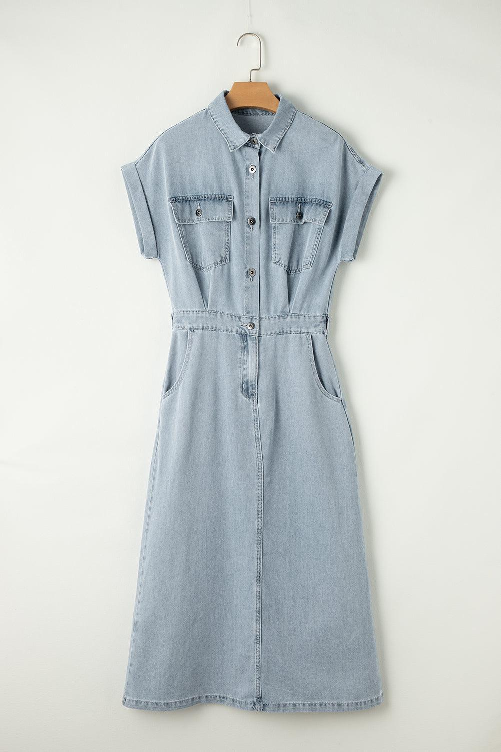Robe midi en jean fluide manches courtes