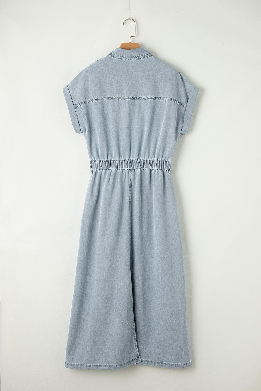 Robe midi en jean fluide manches courtes