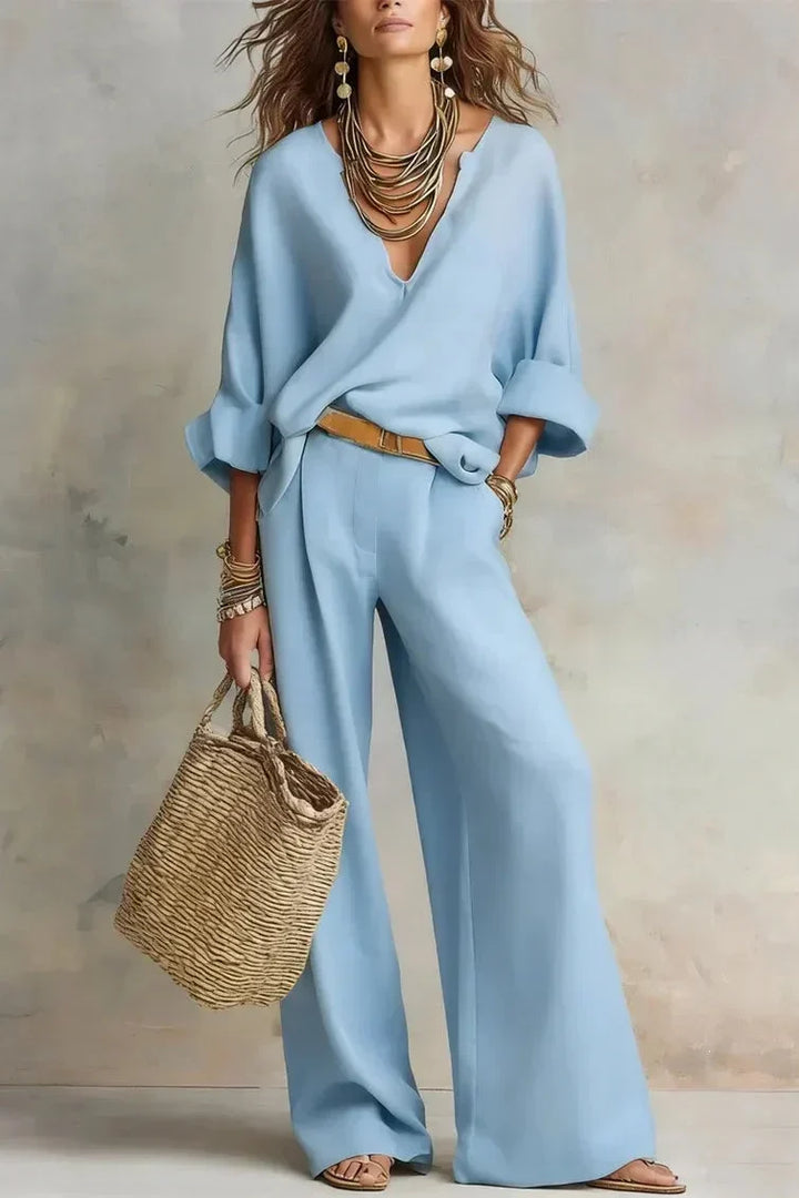 Juliette | Ensemble Femme avec Col V et Pantalon Large
