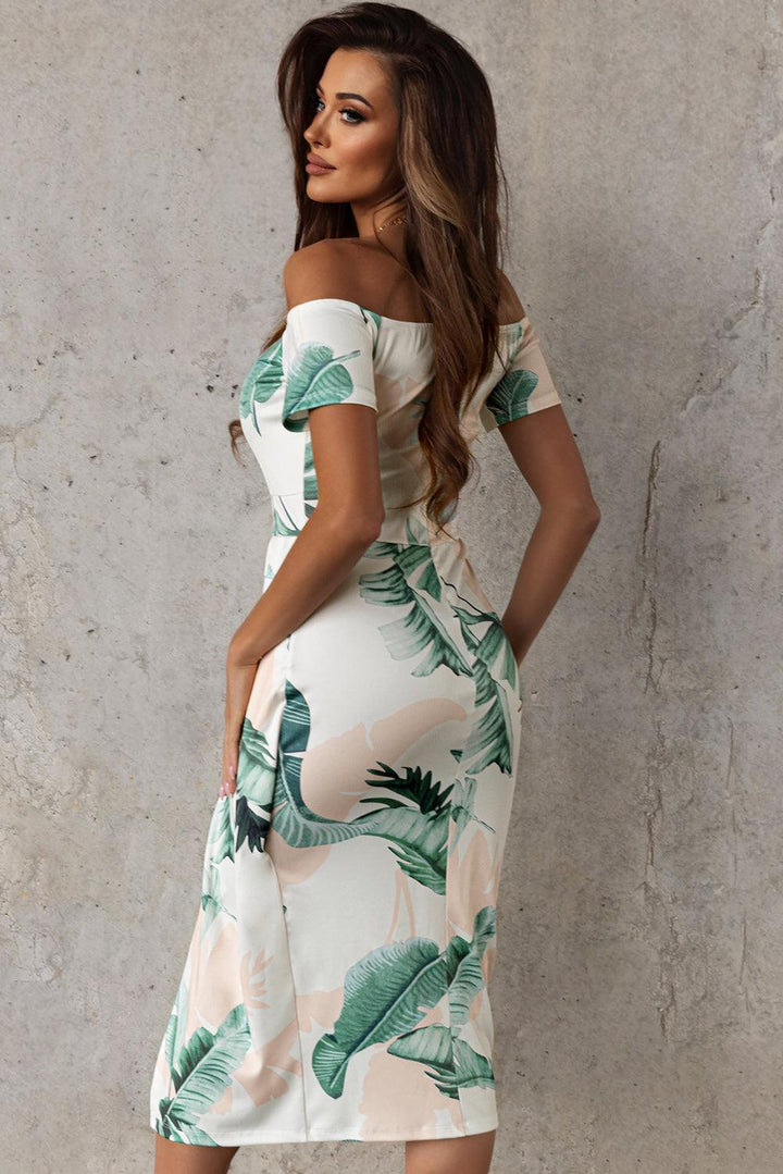 Robe fleurie épaules dénudées avec fente élégante