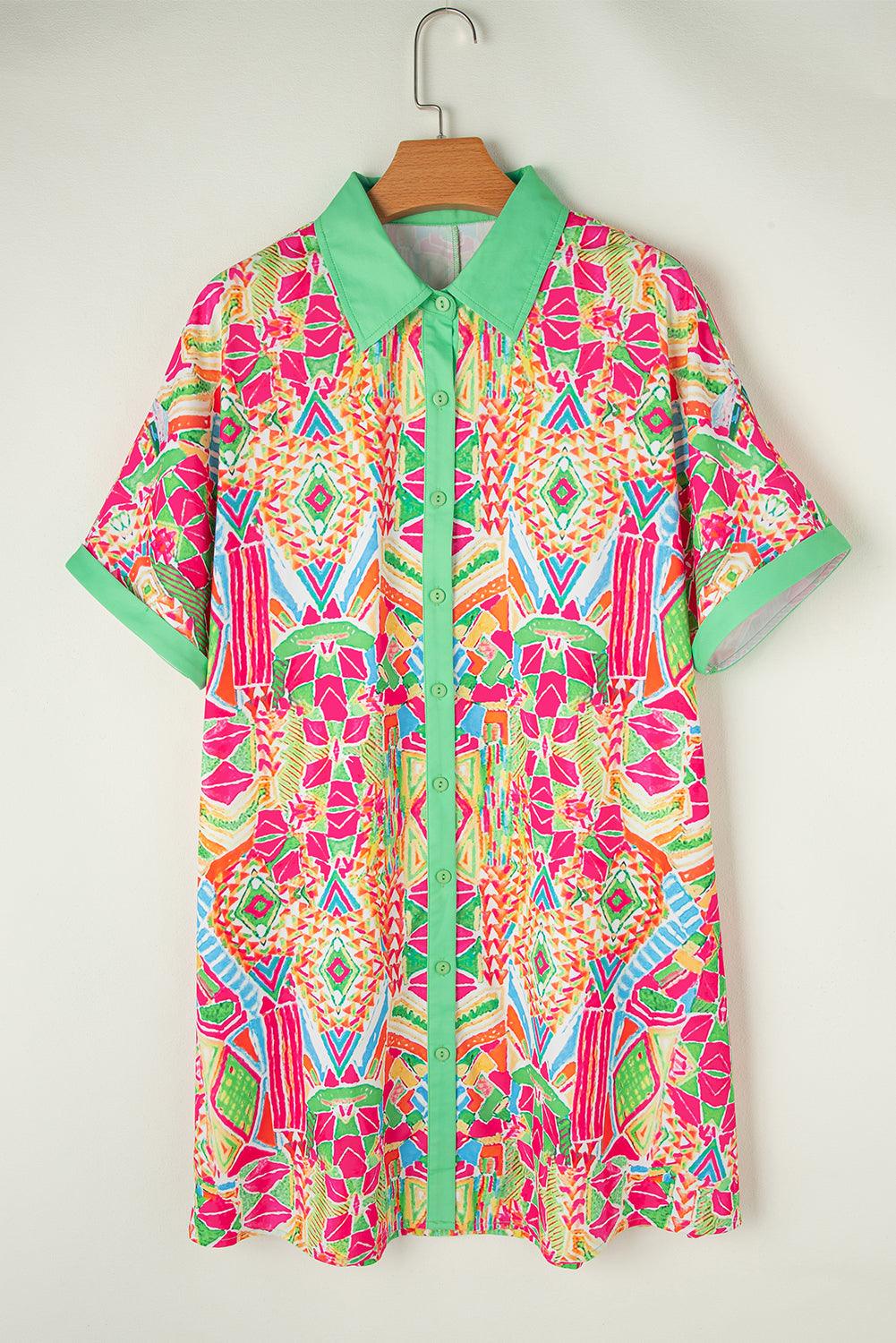 Robe courte à imprimé géométrique manches courtes