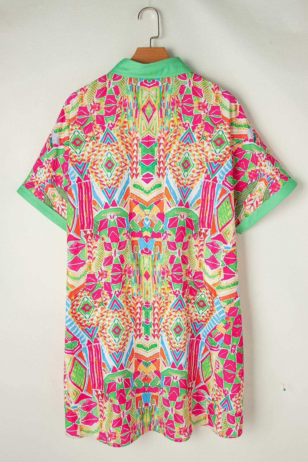 Robe courte à imprimé géométrique manches courtes